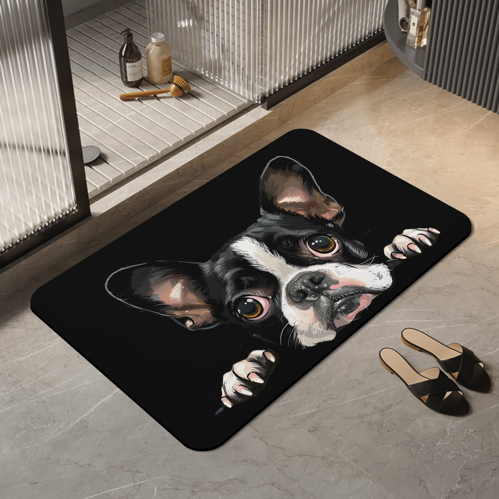 Peeking Boston Terrier Dog Diatomaceous Bath Mat