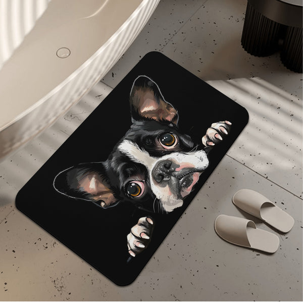 Peeking Boston Terrier Dog Diatomaceous Bath Mat