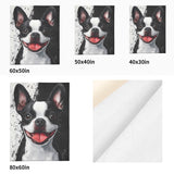 Black and White Boston Terrier Portrait Art Flannel Blanket