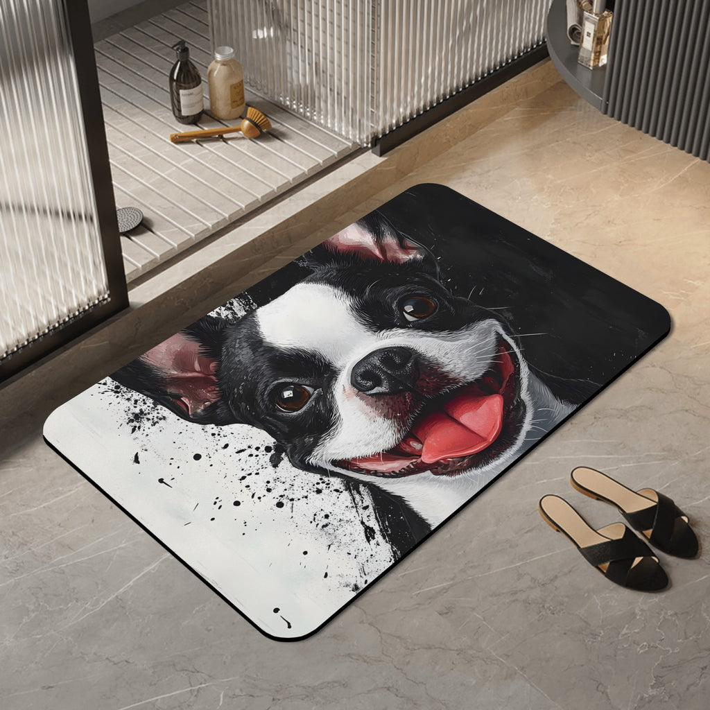 Black and White Boston Terrier Art Bath Mat