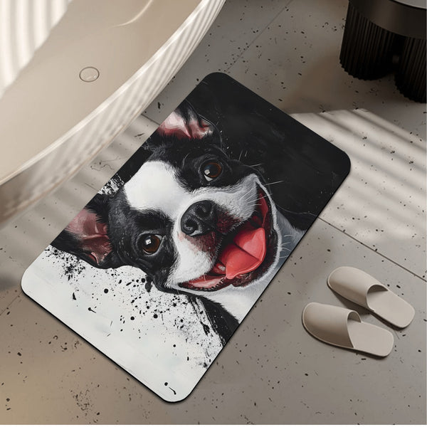 Black and White Boston Terrier Art Bath Mat