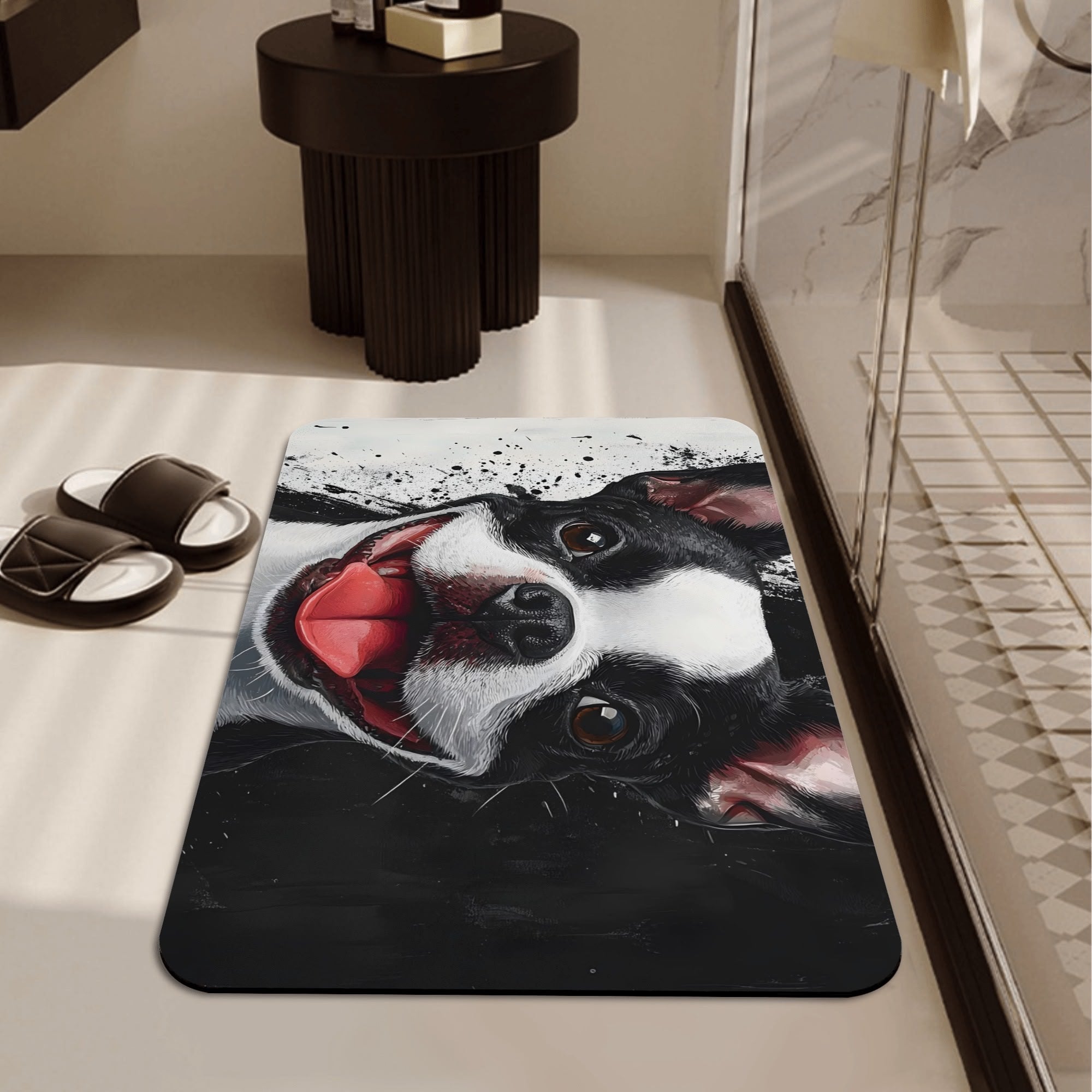 Black and White Boston Terrier Art Bath Mat