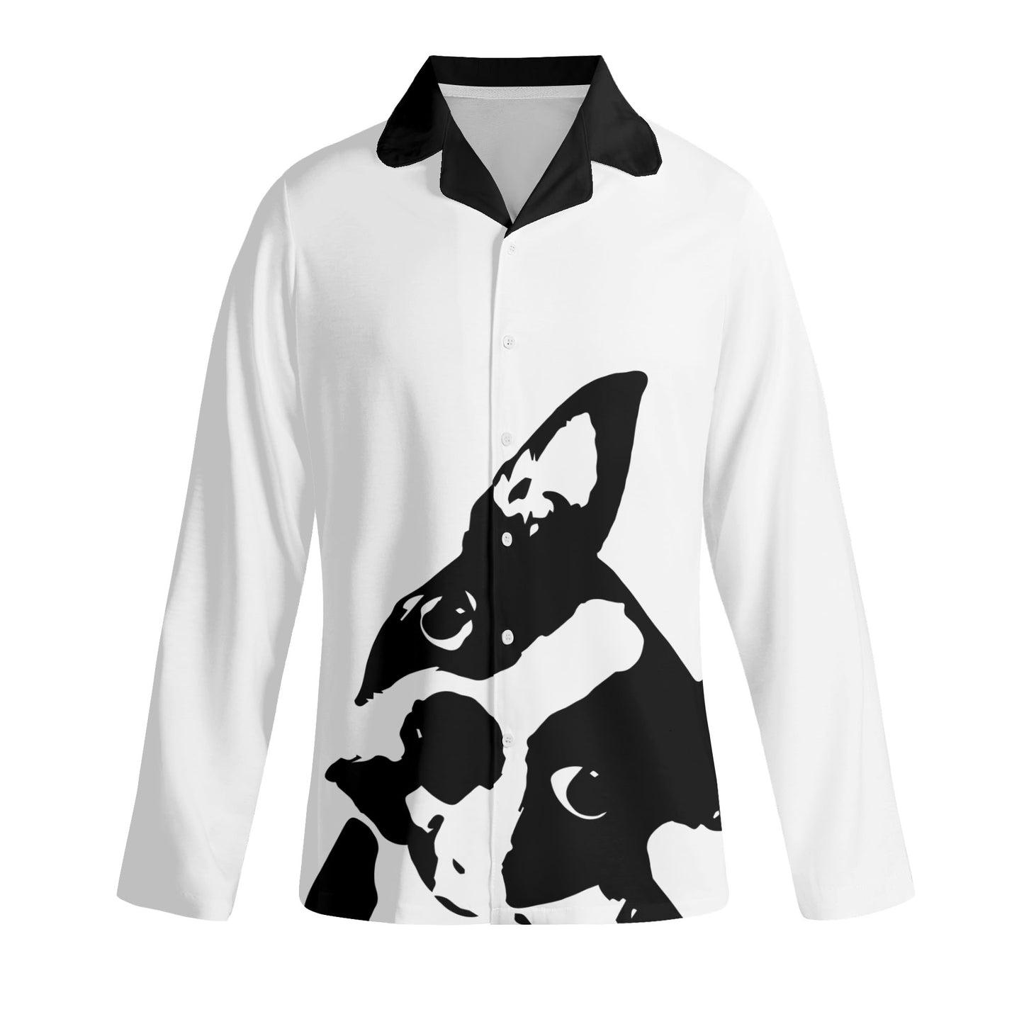Boston Terrier Dog Head Tilt Unisex Notch Collar Long-Sleeve Pajama Set