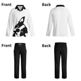 Boston Terrier Dog Head Tilt Unisex Notch Collar Long-Sleeve Pajama Set