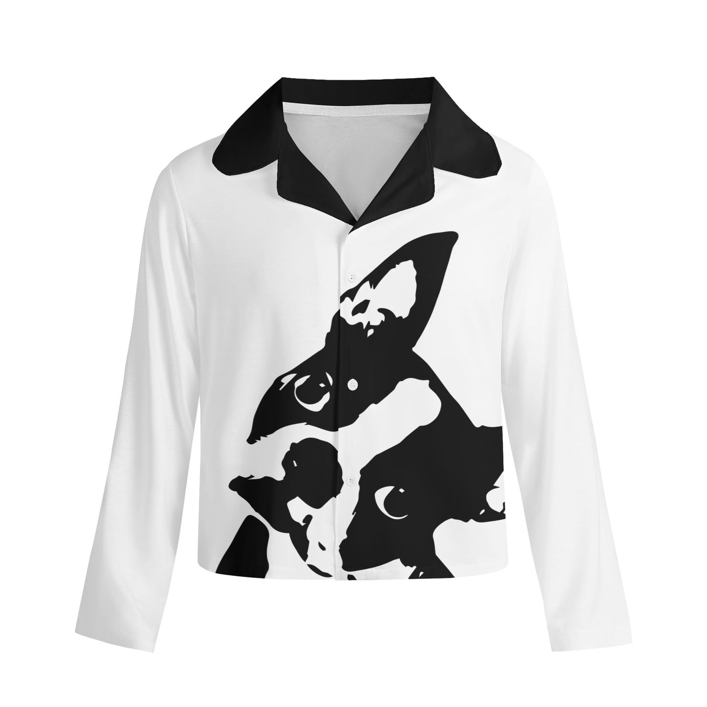 Boston Terrier Dog Head Tilt Kids Collar Design Long Nightwear Pajama Set