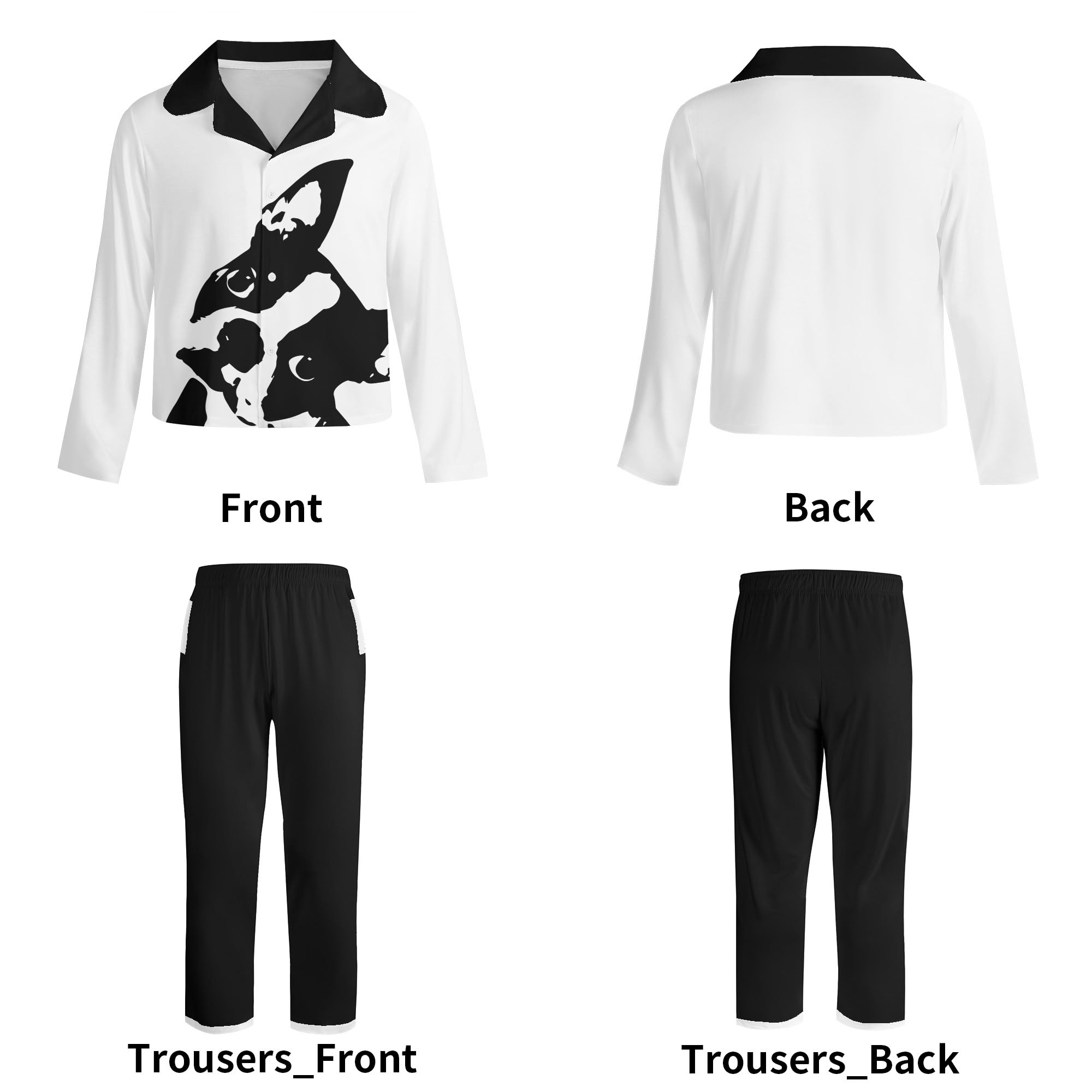 Boston Terrier Dog Head Tilt Kids Collar Design Long Nightwear Pajama Set
