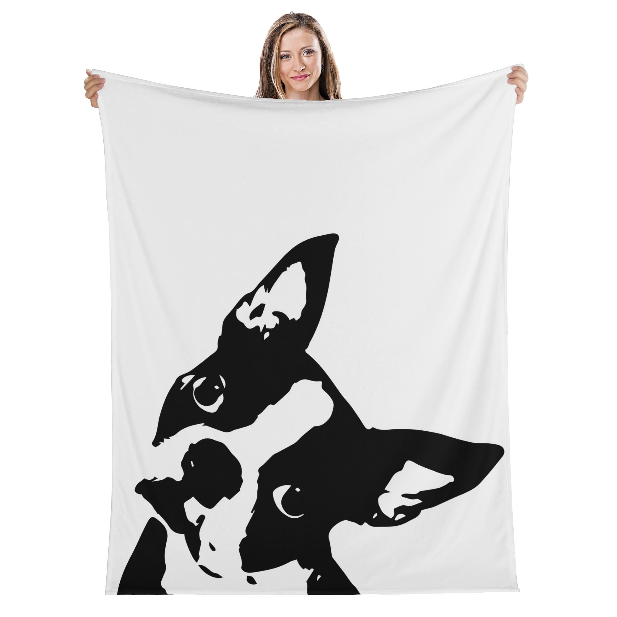 Boston Terrier Head Tilt Flannel Blanket - White