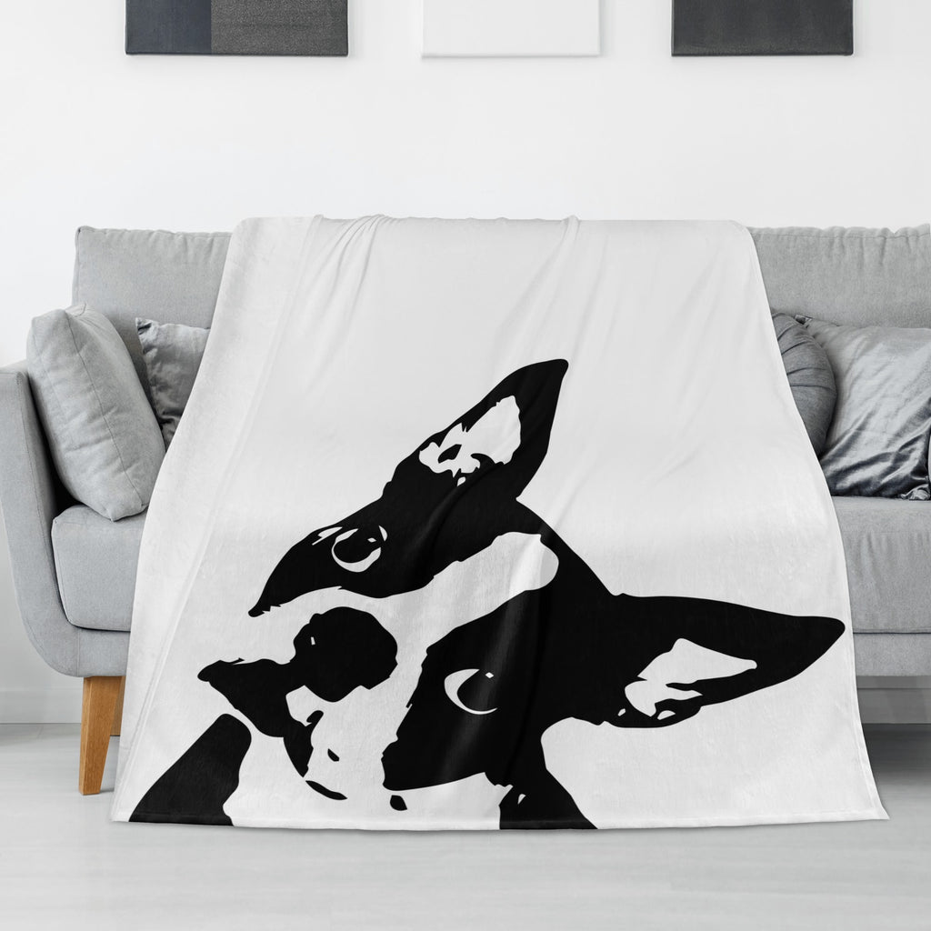 Boston Terrier Head Tilt Flannel Blanket - White