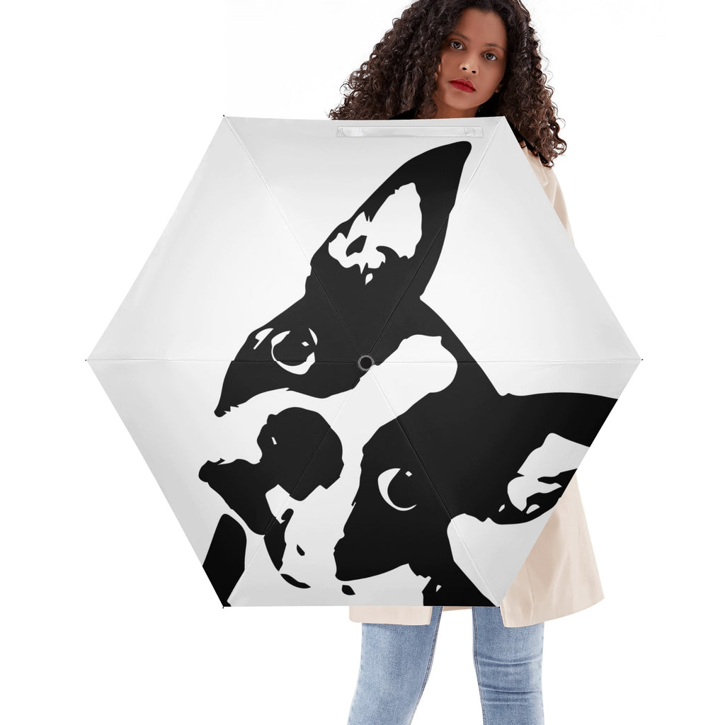 Boston Terrier Dog Head Tilt Auto Open & Close Umbrella