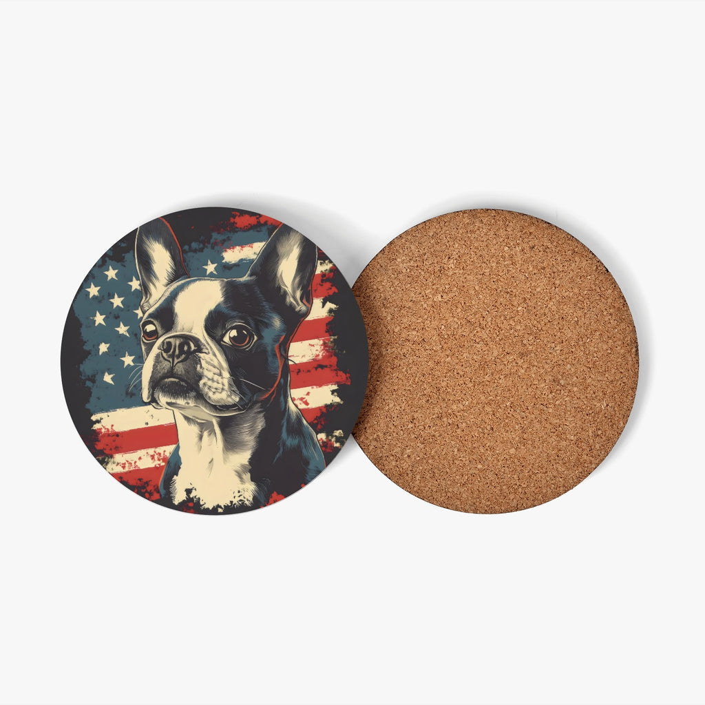 Patriotic Boston Terrier USA Flag Wood Coaster (4 Pcs)