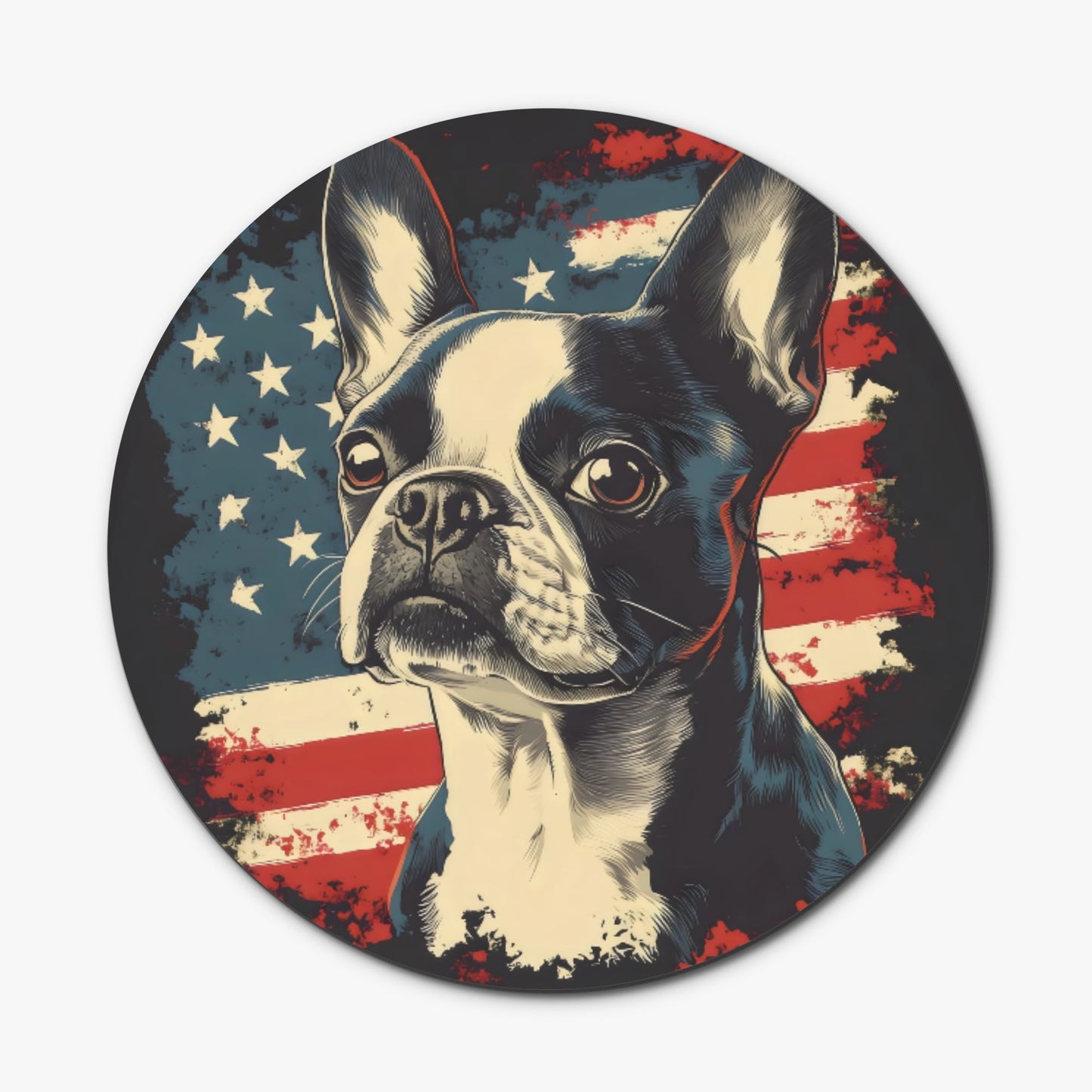 Patriotic Boston Terrier USA Flag Wood Coaster (4 Pcs)