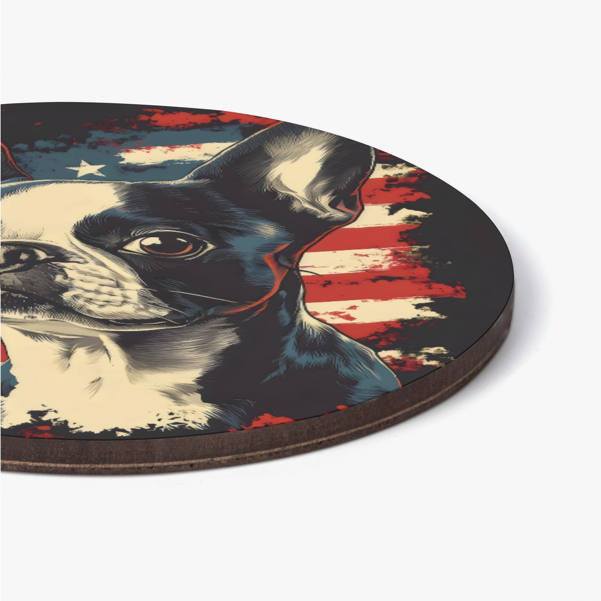 Patriotic Boston Terrier USA Flag Wood Coaster (4 Pcs)