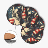 Patriotic Boston Terrier USA Flag Wood Coaster (4 Pcs)