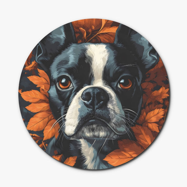 Autumnal Pumpkin Boston Terrier Face Wood Coaster (4 Pcs)