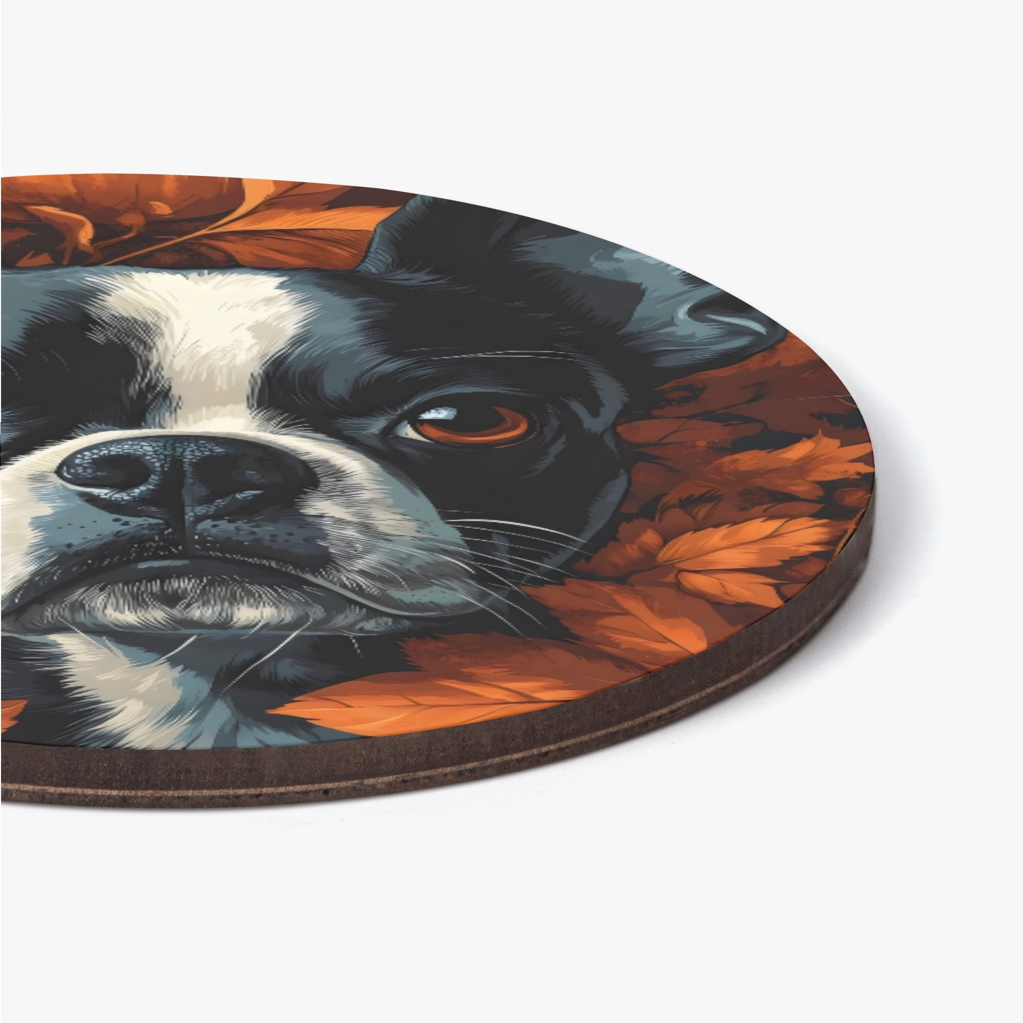 Autumnal Pumpkin Boston Terrier Face Wood Coaster (4 Pcs)