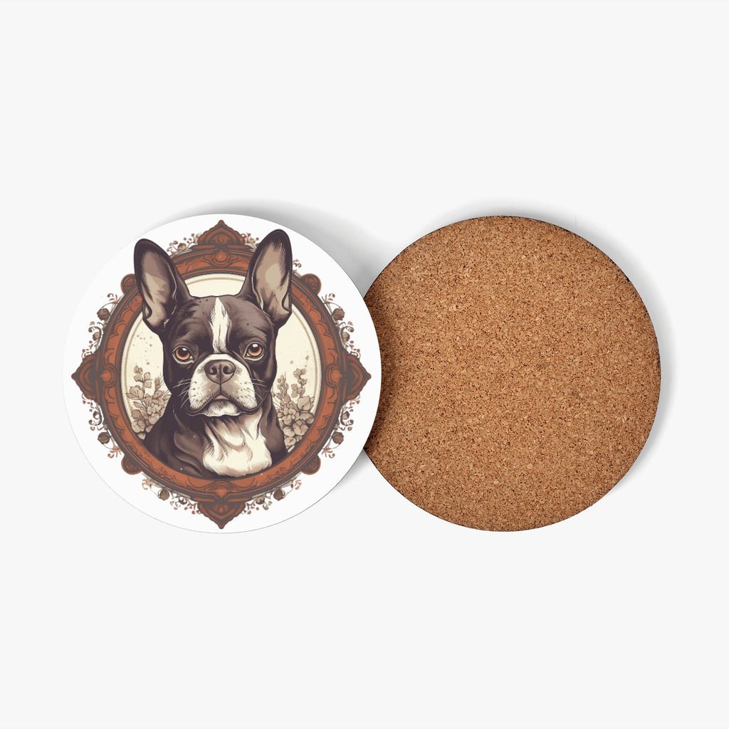 Vintage-Inspired Red Brown Boston Terrier Wood Coaster (4 Pcs)