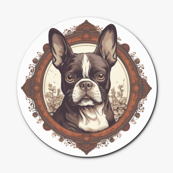 Vintage-Inspired Red Brown Boston Terrier Wood Coaster (4 Pcs)