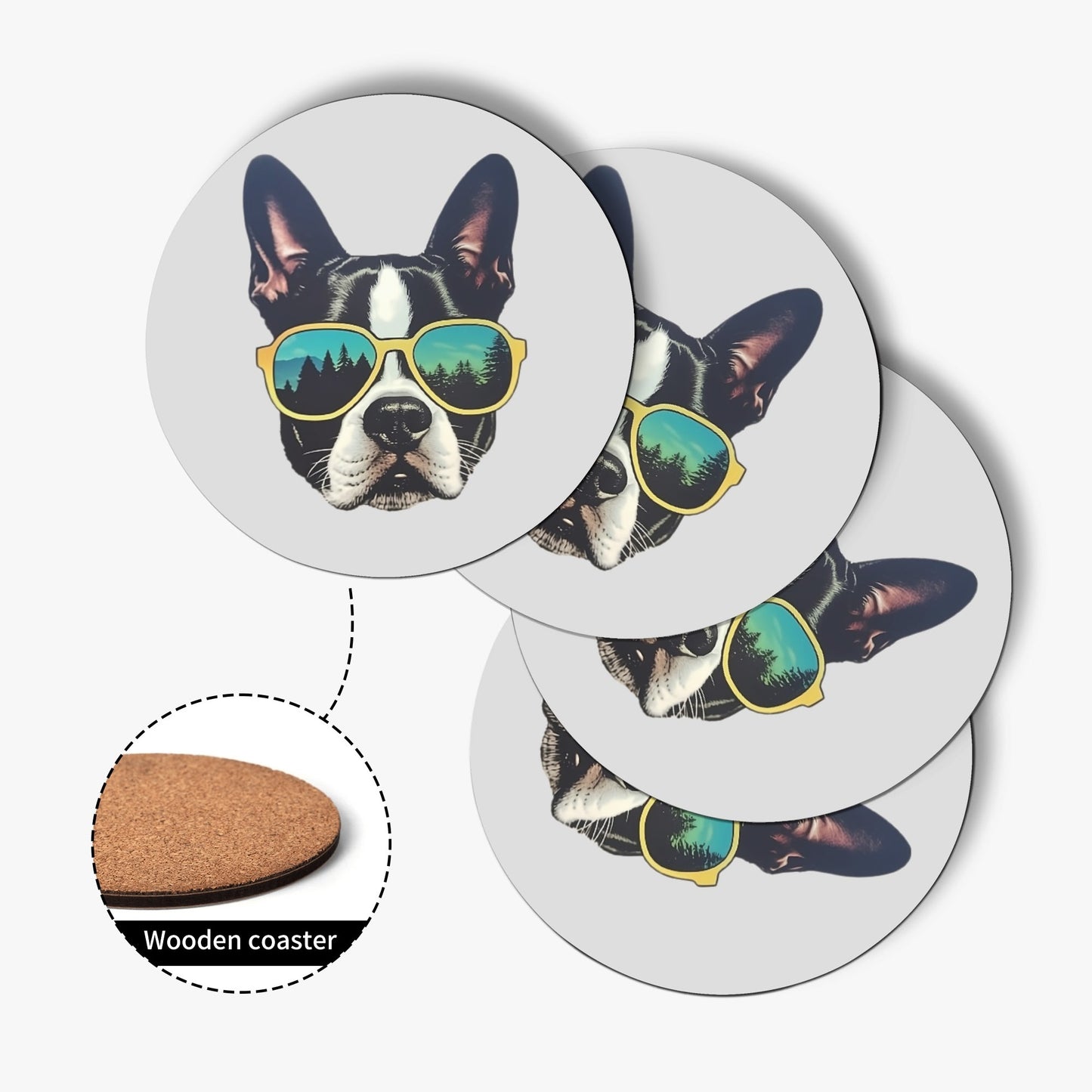 Into The Wild Boston Terrier Wood Coaster (4 Pcs)