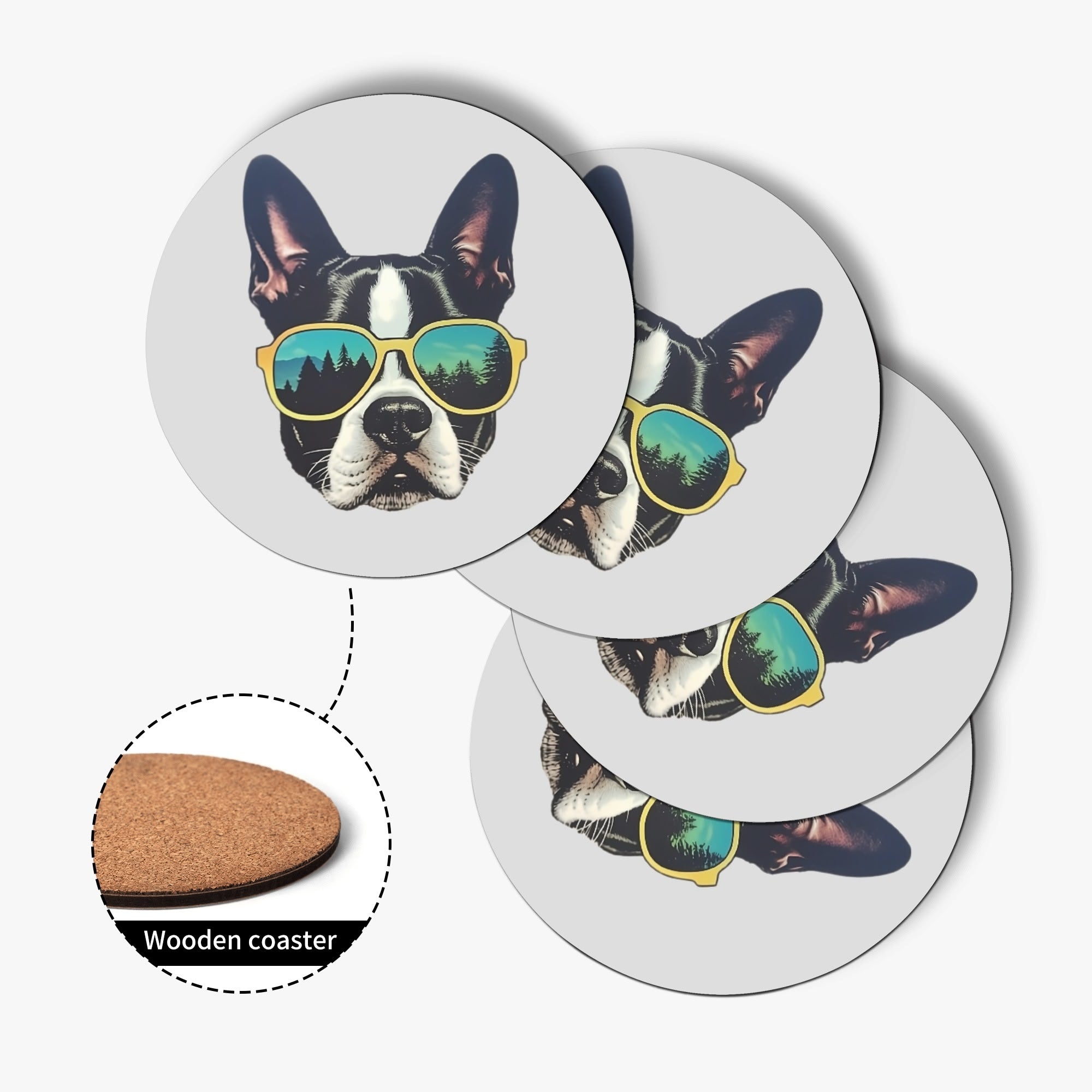 Into The Wild Boston Terrier Wood Coaster (4 Pcs)