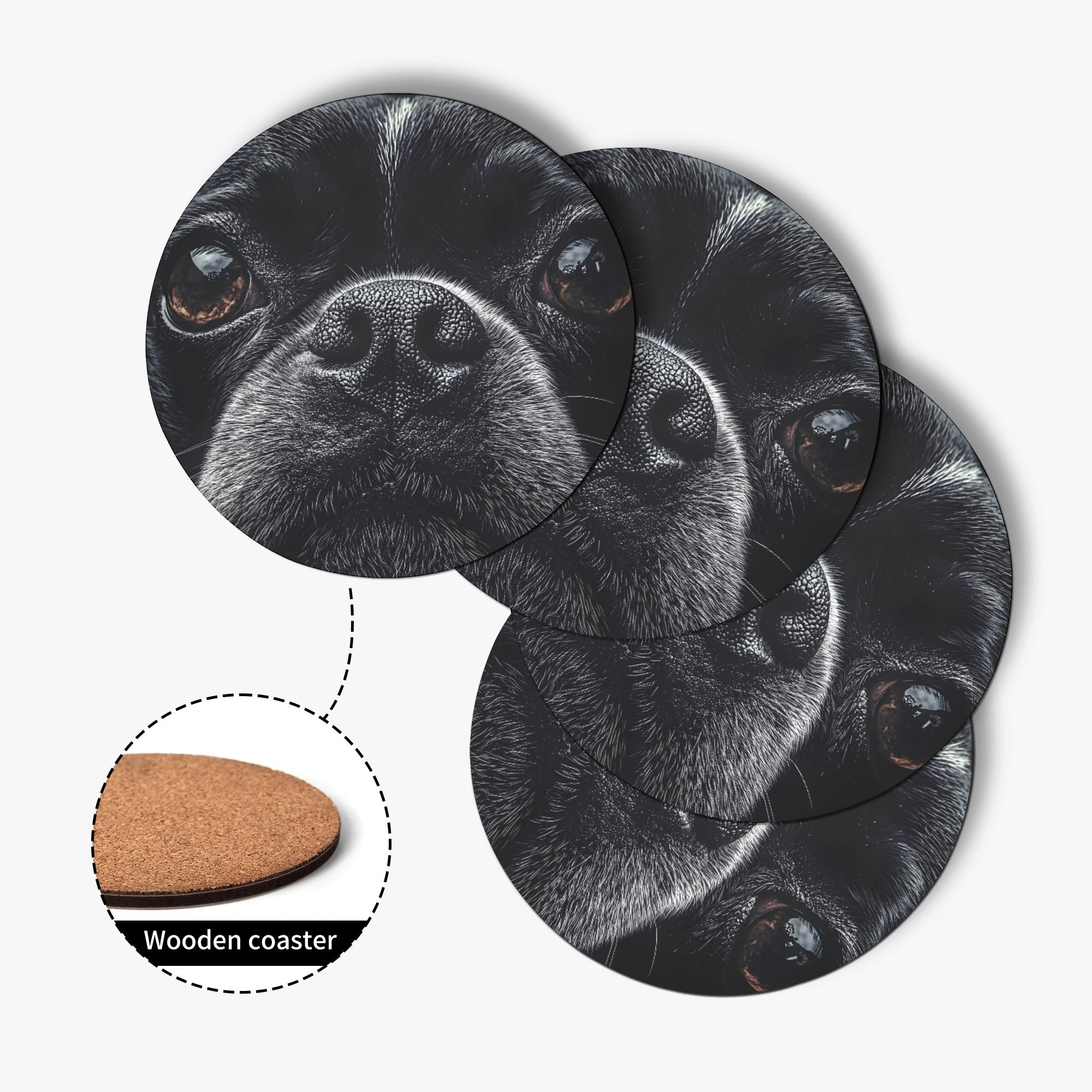 Boston Terrier Dog Face Closeup Wood Coaster (4 Pcs)