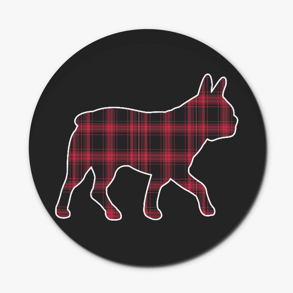 Red Plaid Boston Terrier Dog Silhouette Wood Coaster (4 Pcs)