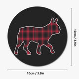 Red Plaid Boston Terrier Dog Silhouette Wood Coaster (4 Pcs)
