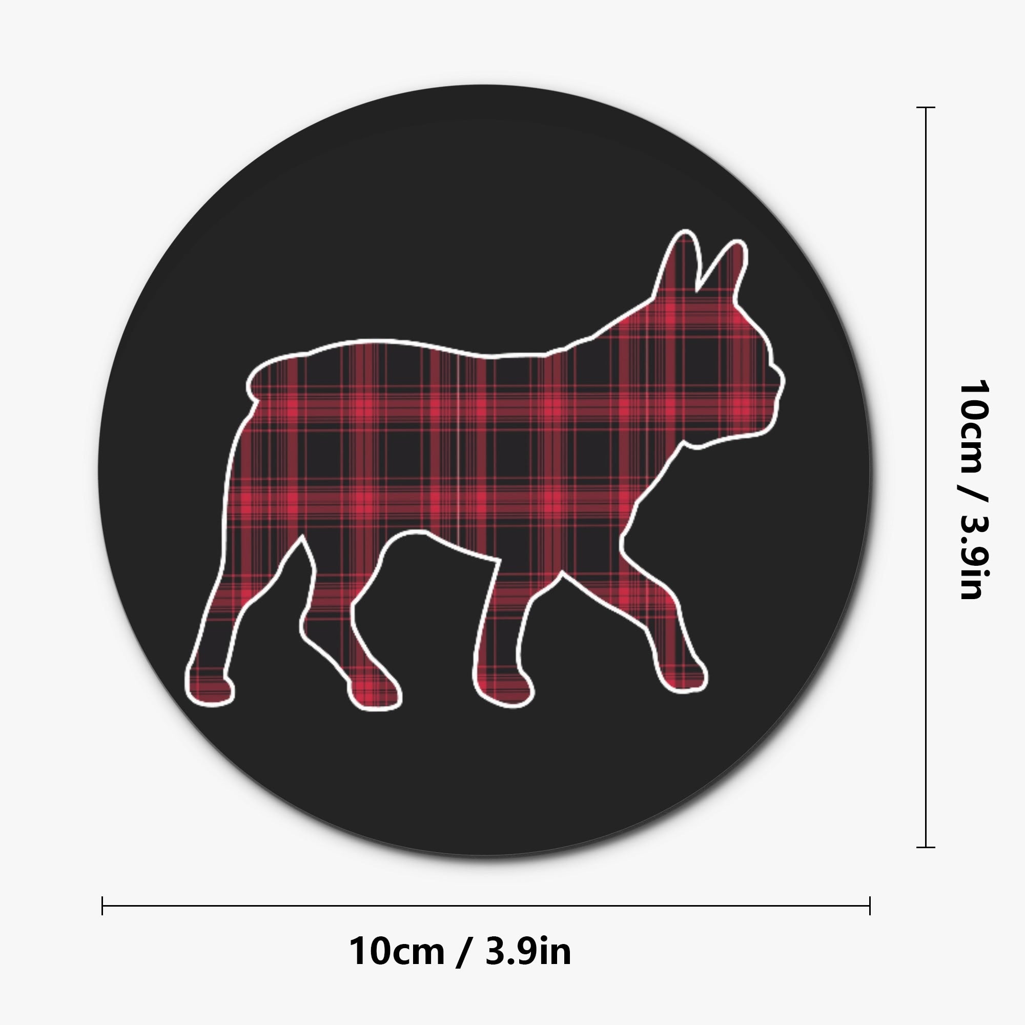 Red Plaid Boston Terrier Dog Silhouette Wood Coaster (4 Pcs)
