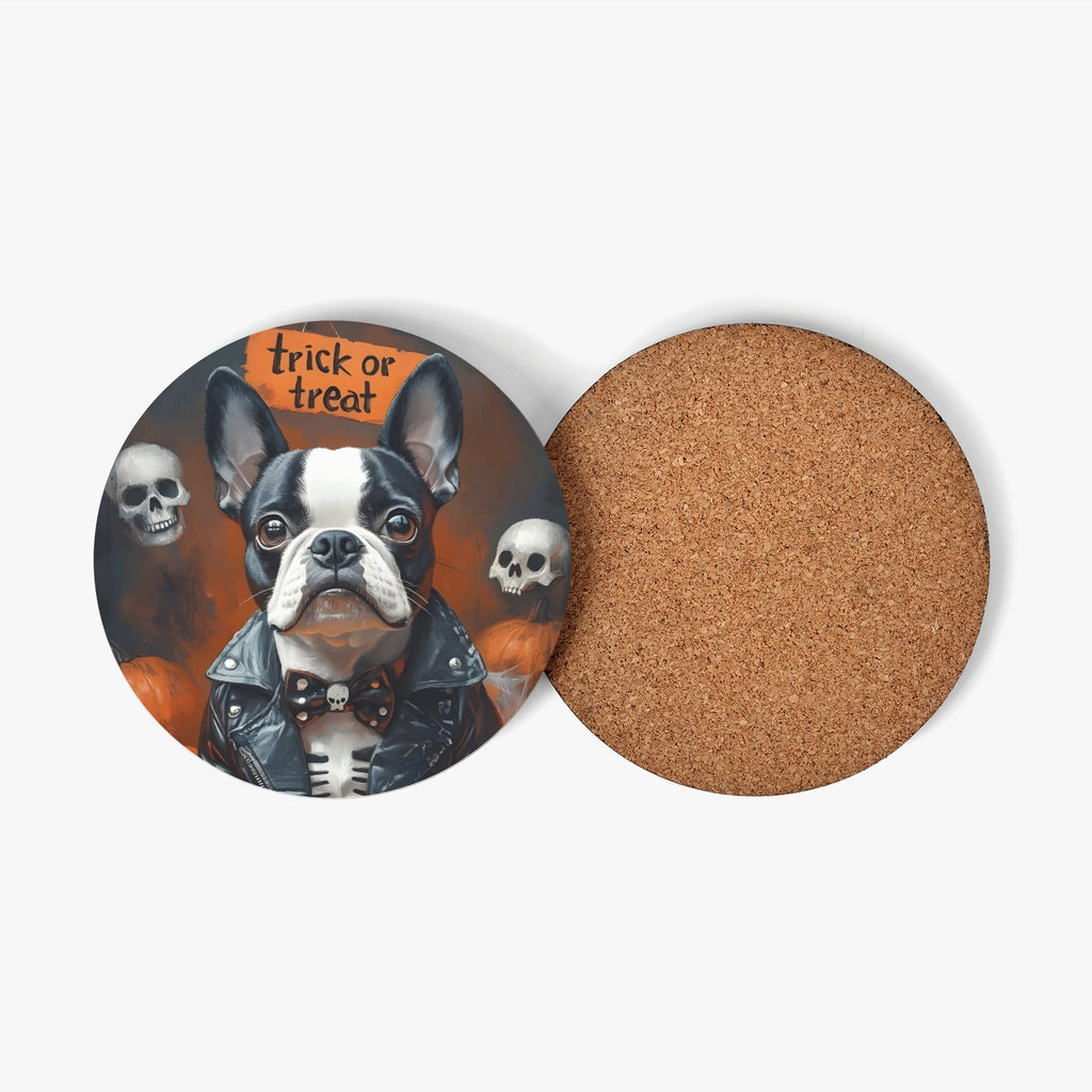 Halloween Boston Terrier Trick or Treat Wood Coaster (4 Pcs)