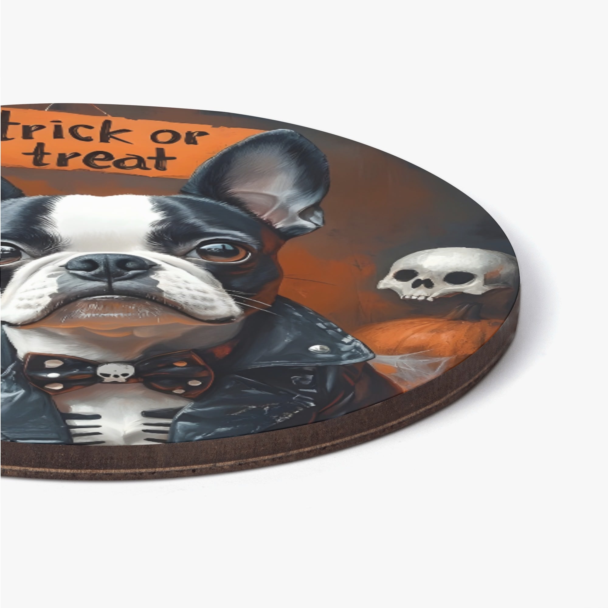 Halloween Boston Terrier Trick or Treat Wood Coaster (4 Pcs)