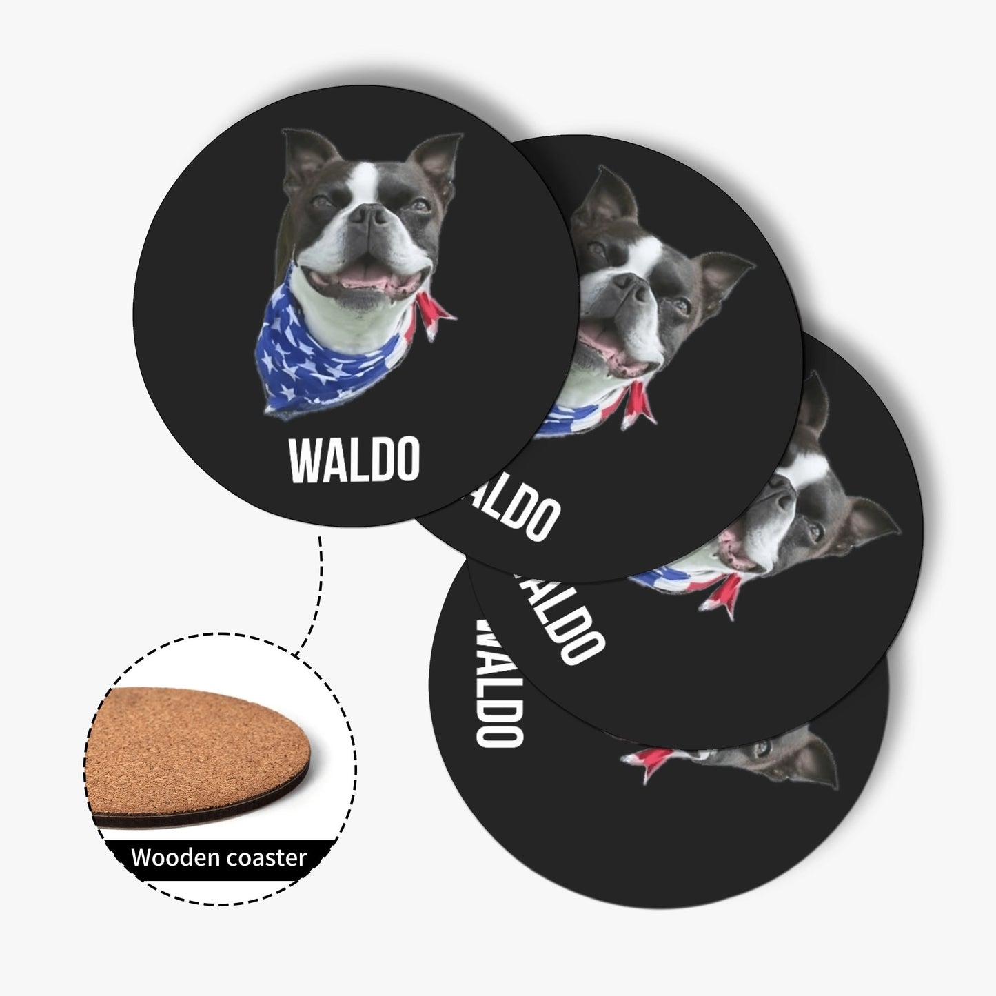 Custom Wood Coaster Using Dog Photo and Name (4 Pcs)