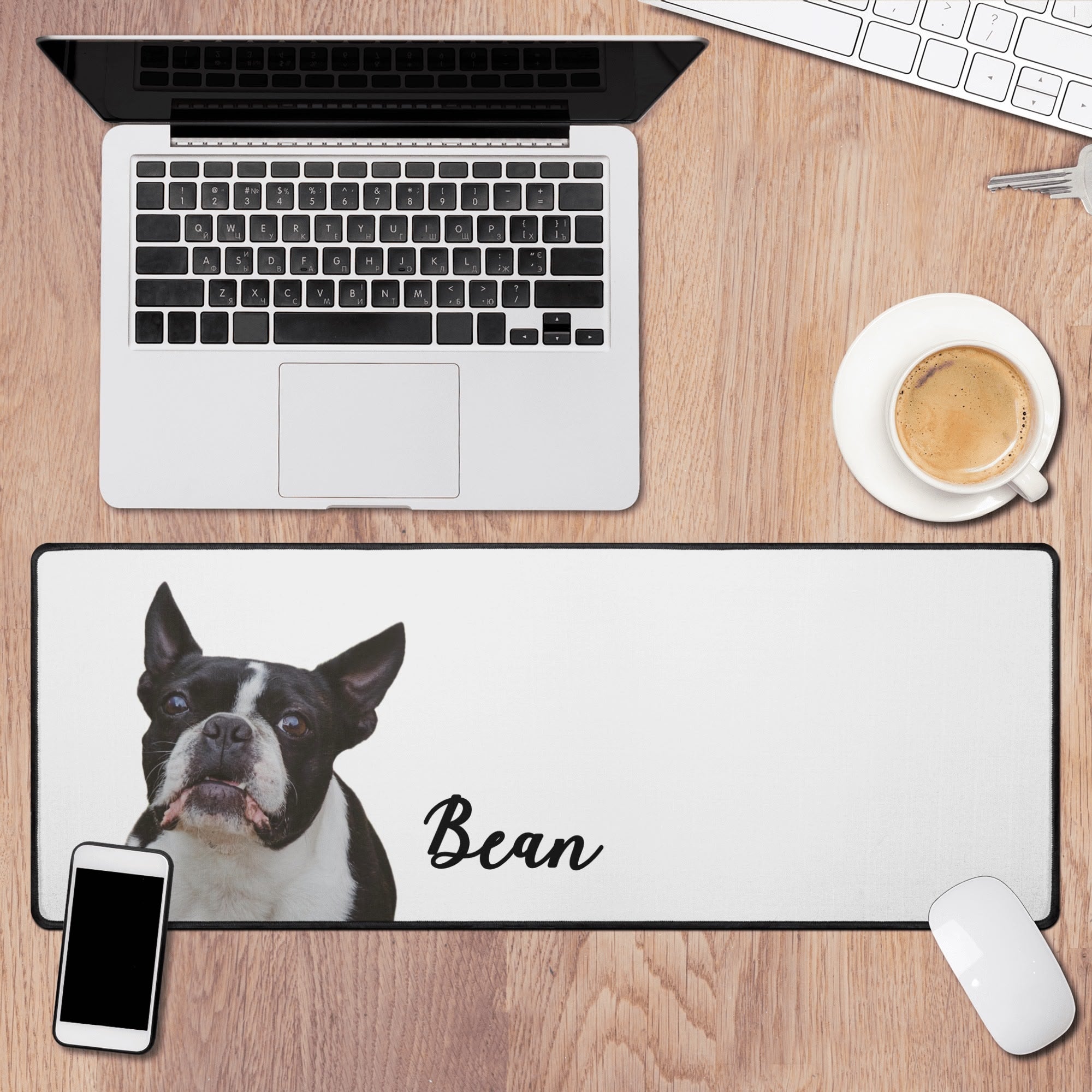 Dog Desk Mat with Custom Portrait Personalized Dog Name Large Mouse Pad
