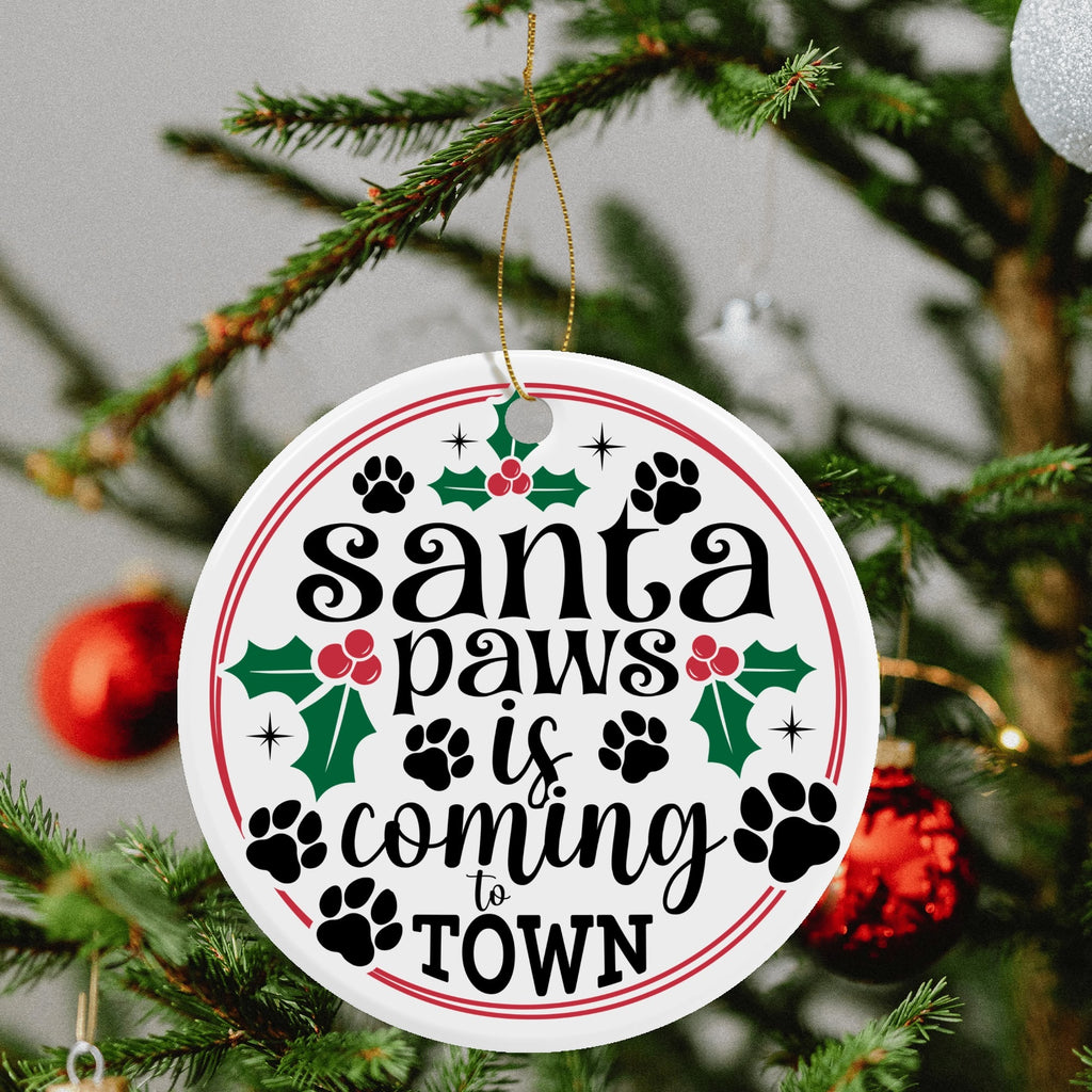 Santa Paws Is Coming To Town Round Ceramic Ornaments Christmas Decoration