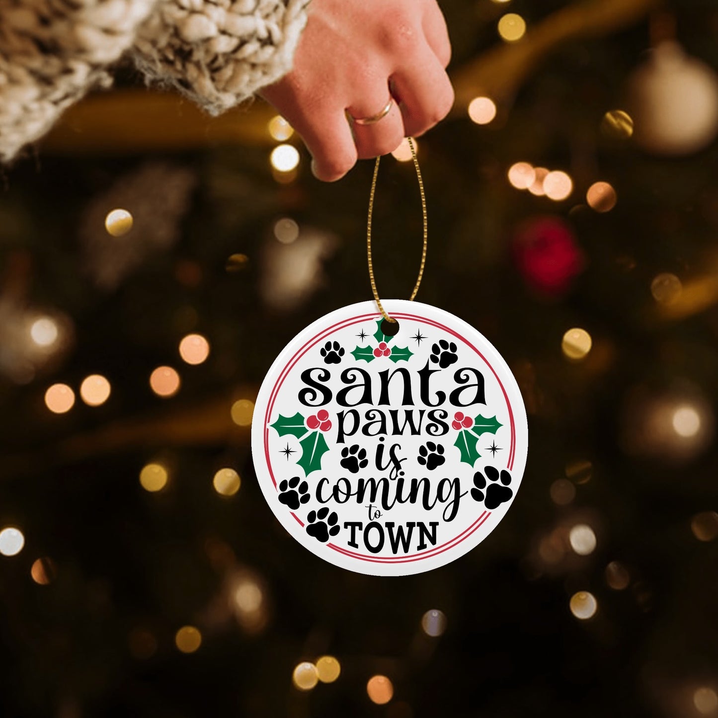 Santa Paws Is Coming To Town Round Ceramic Ornaments Christmas Decoration