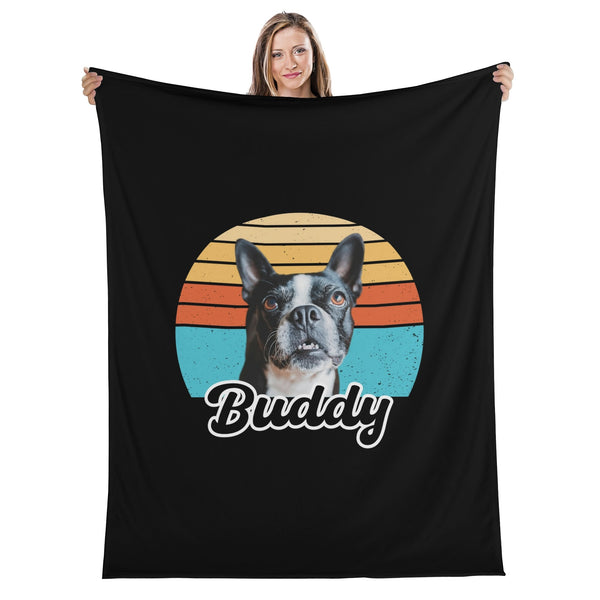 Custom Dog Sunset Vintage Retro Style Flannel Blanket - 4 Sizes