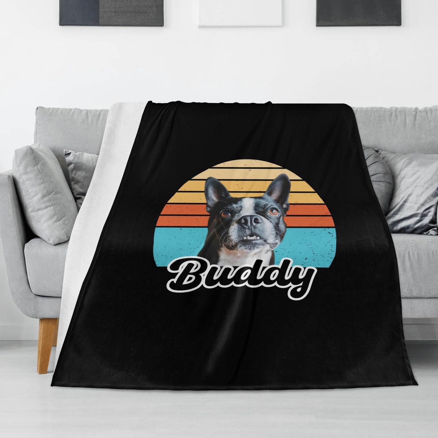 Custom Dog Sunset Vintage Retro Style Flannel Blanket - 4 Sizes .
