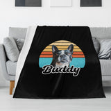 Custom Dog Sunset Vintage Retro Style Flannel Blanket - 4 Sizes .