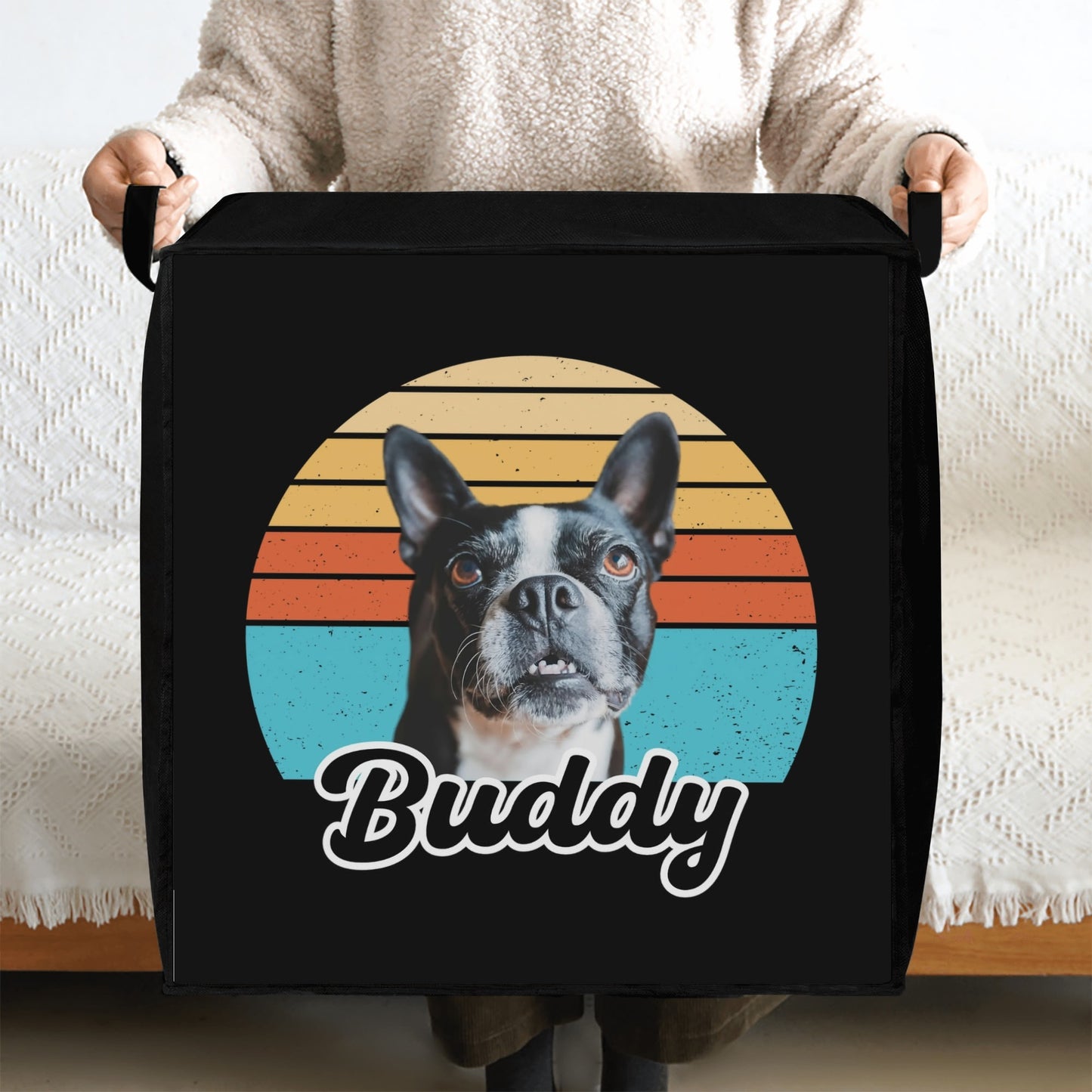 Custom Dog Sunset Vintage Retro Style Storage Box Bag .