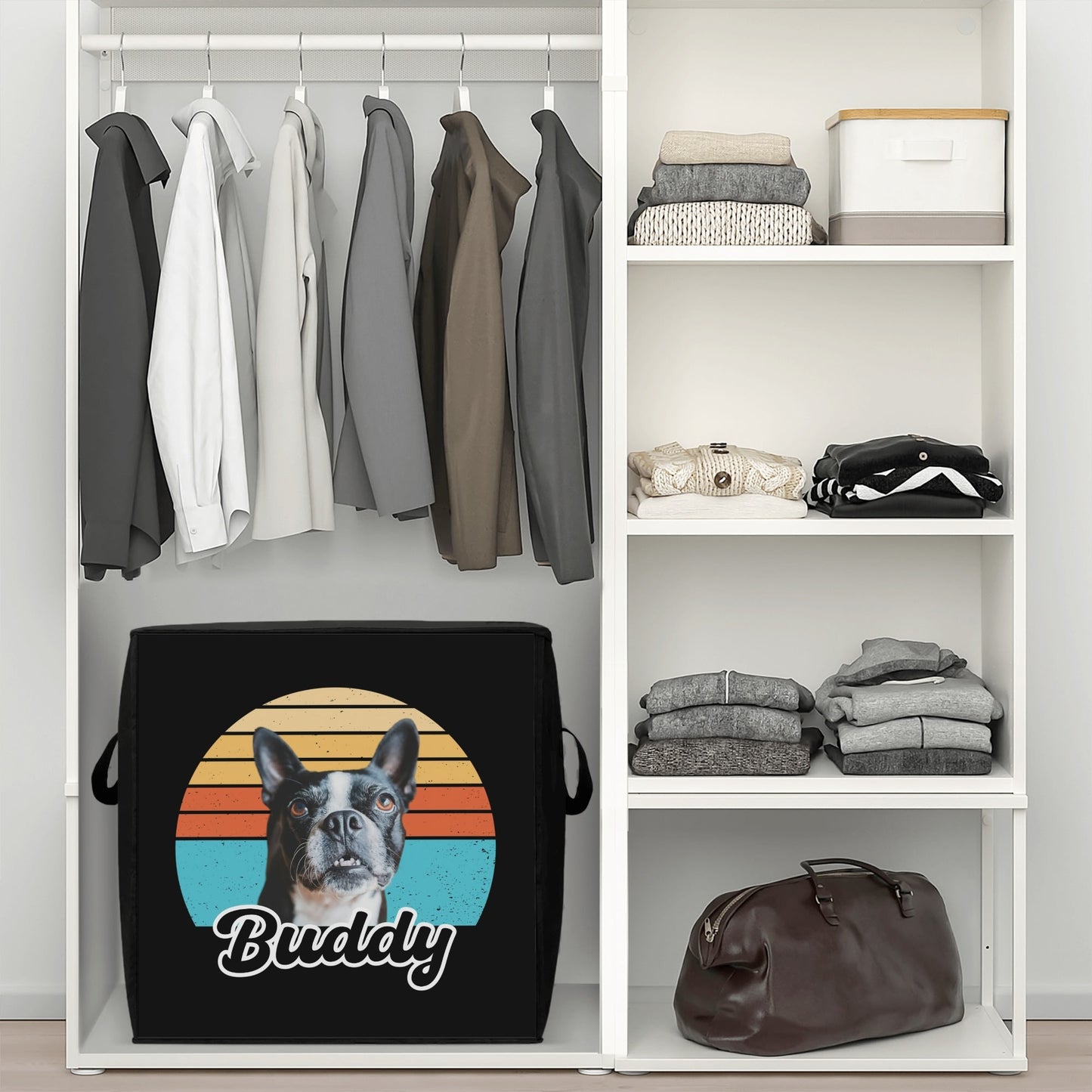 Custom Dog Sunset Vintage Retro Style Storage Box Bag .