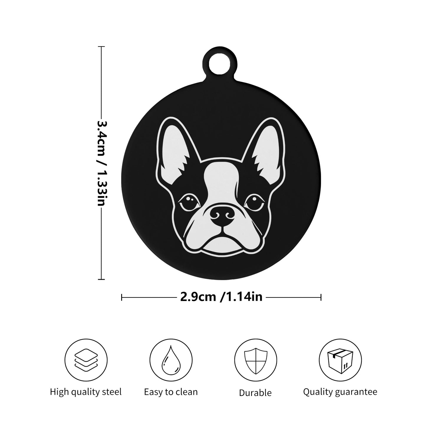 Bostie Face Laser Metal Alloy Dog ID Tag