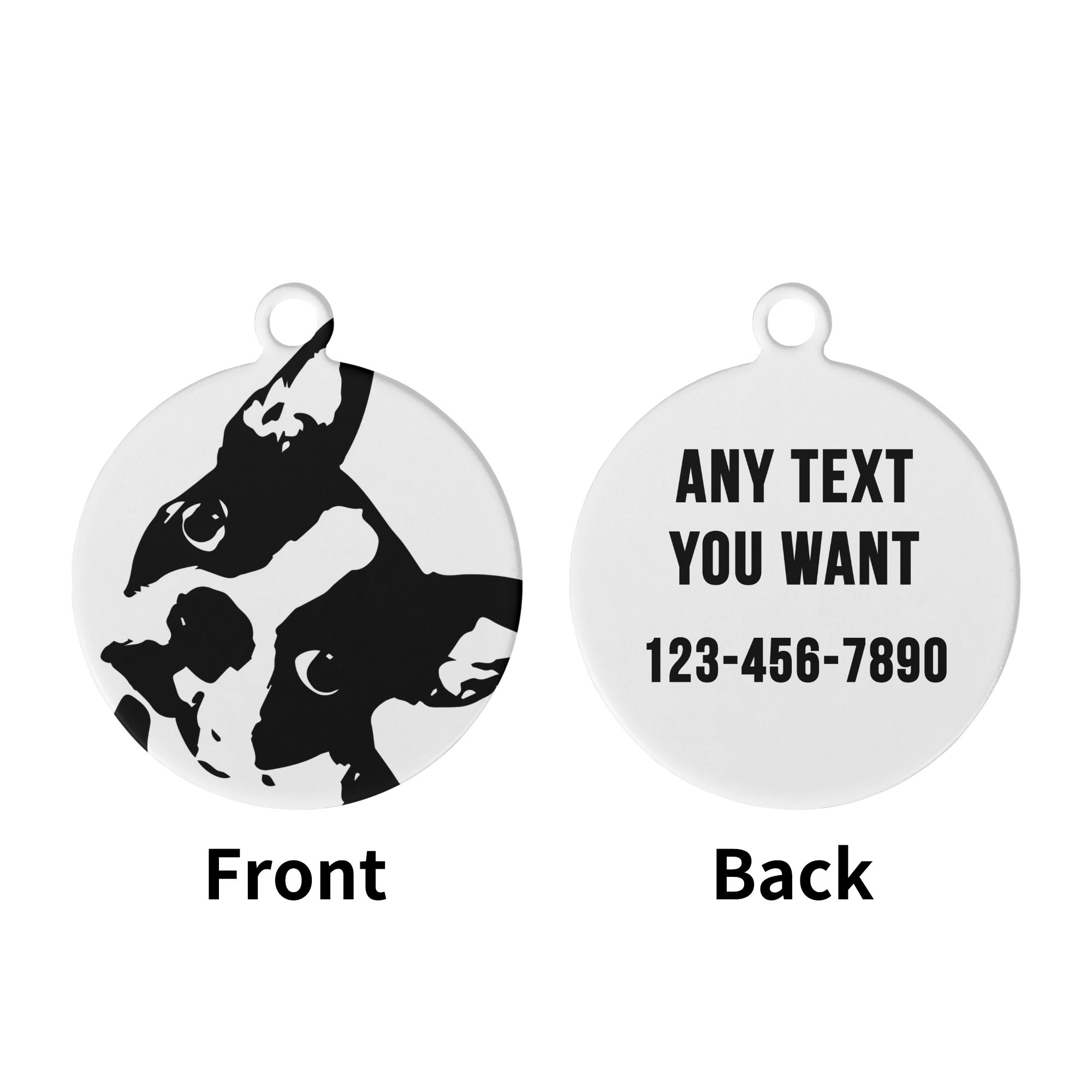 Custom Boston Terrier Dog Head Tilt Laser Metal Alloy Dog ID Tag