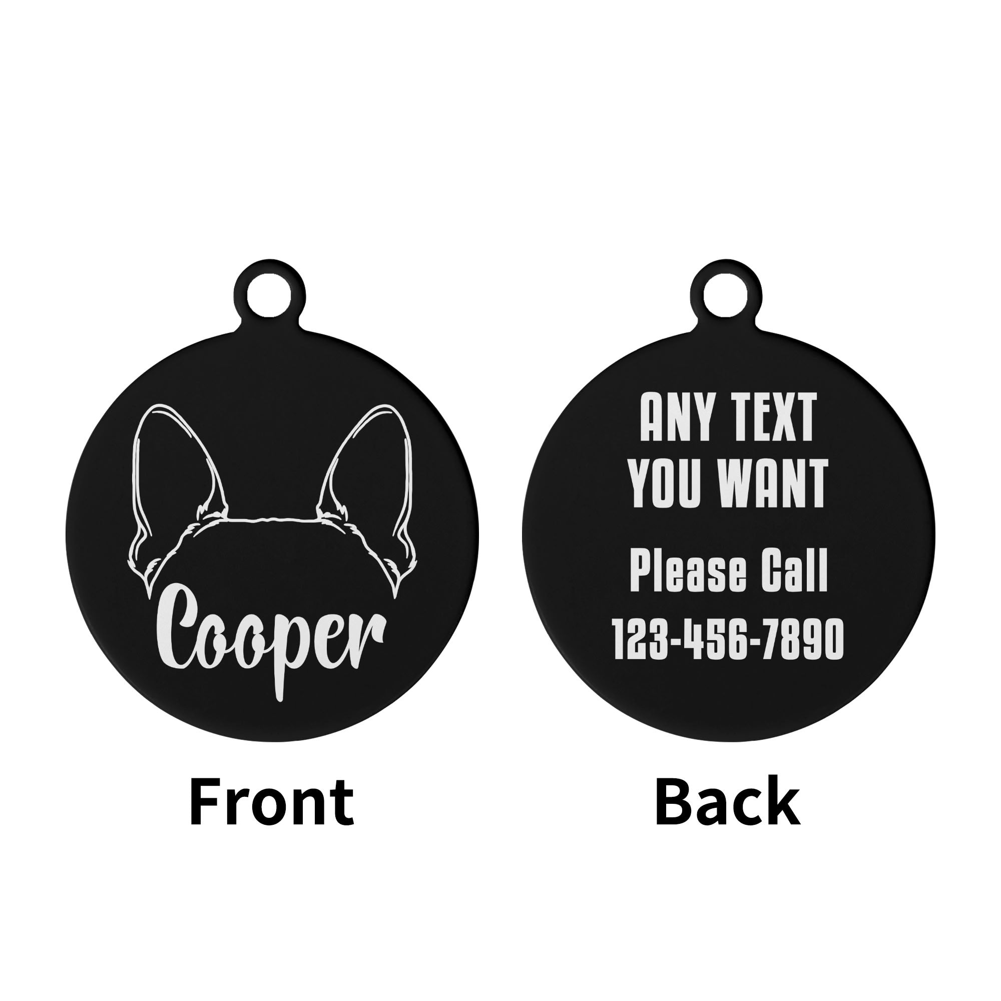 Boston Terrier Ears with Name Custom Laser Metal Alloy Dog ID Tag