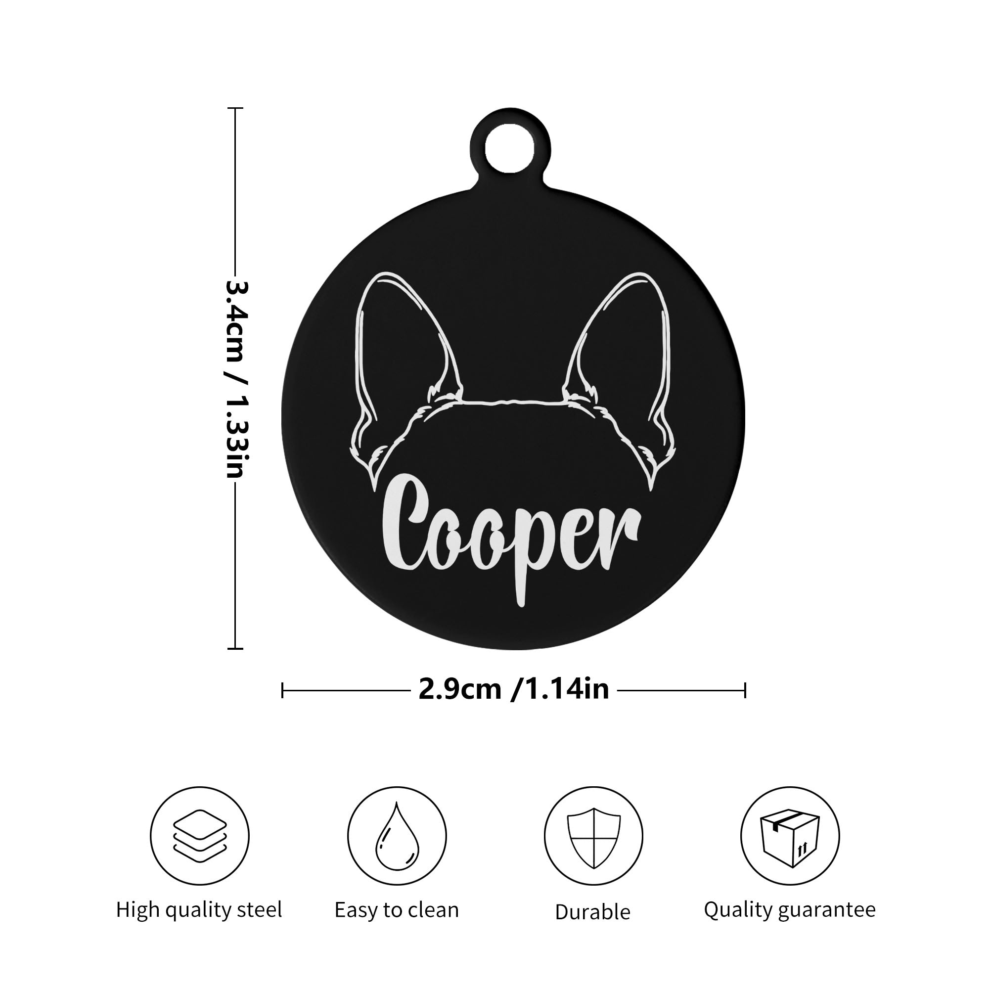 Boston Terrier Ears with Name Custom Laser Metal Alloy Dog ID Tag