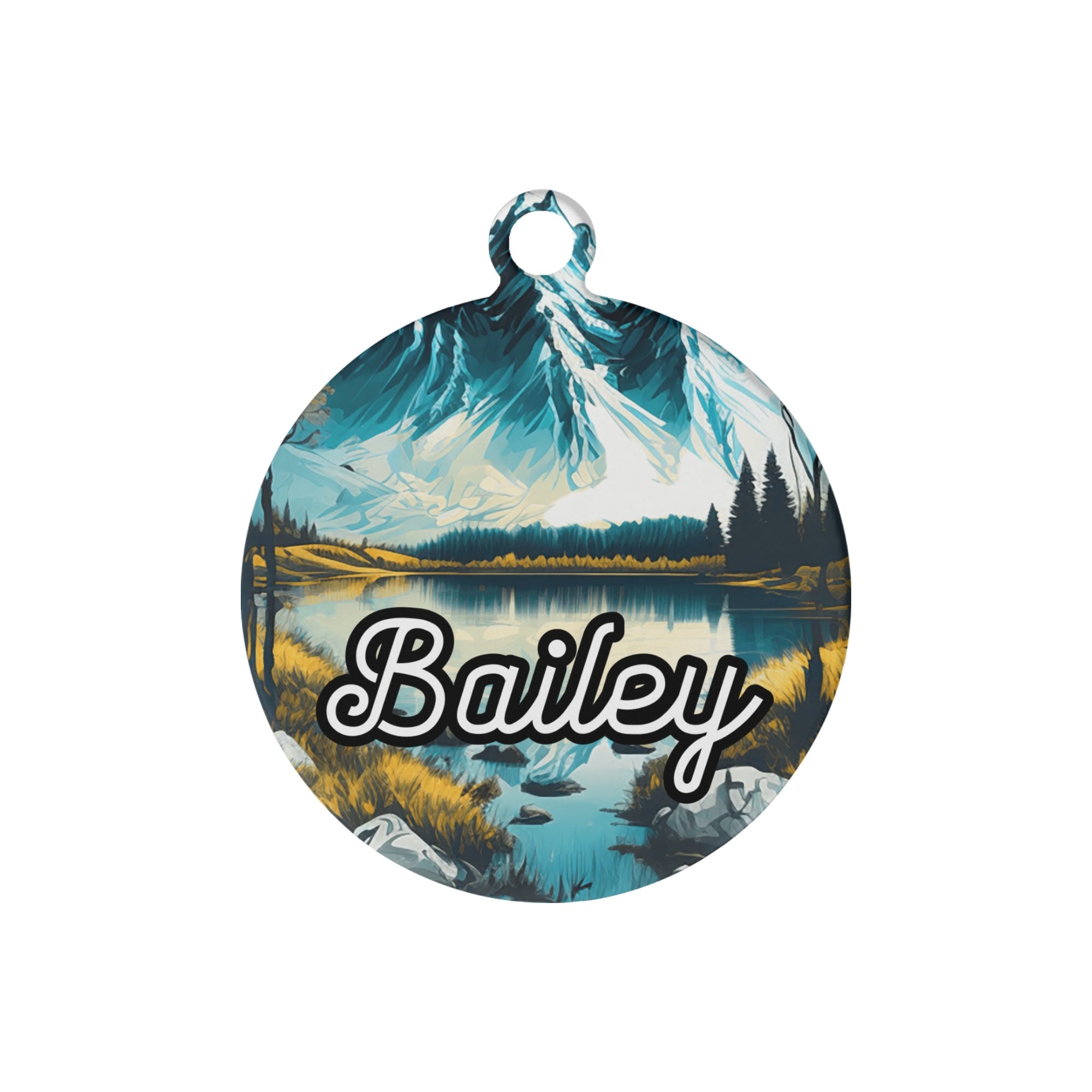Serene River Scenery Custom Laser Metal Alloy Dog ID Tag
