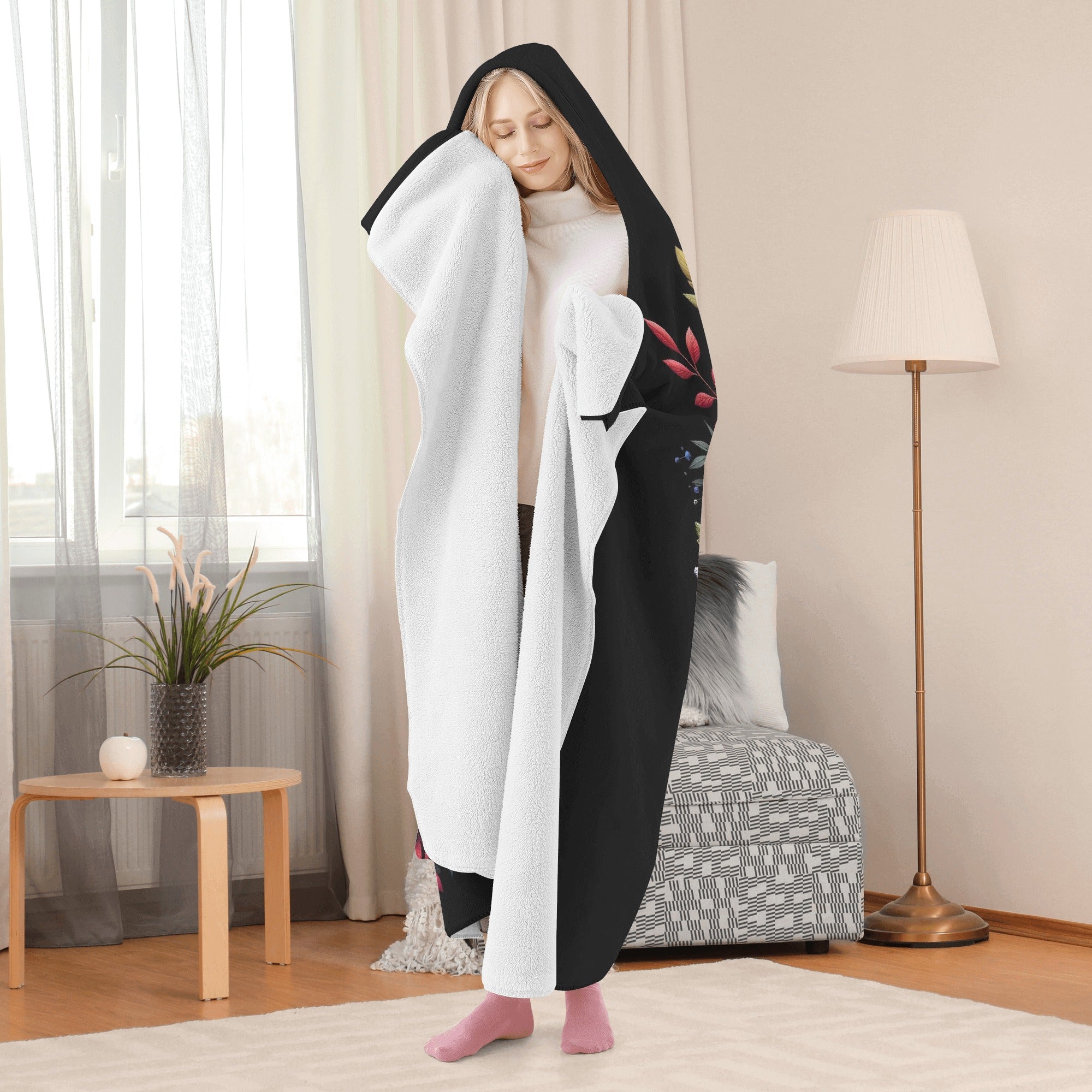 Floral Boston Terrier Dog Hooded Blanket for Adults and Kids