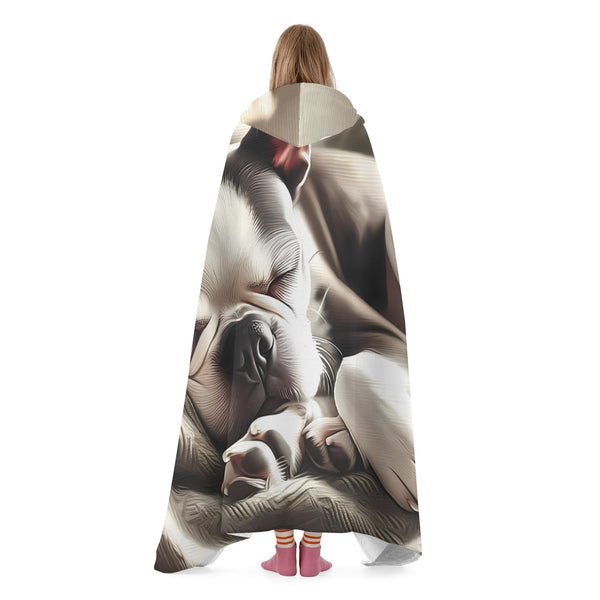 Senior Boston Terrier Dog Sleeping Peacefully Hooded Blanket for Adults and Kids