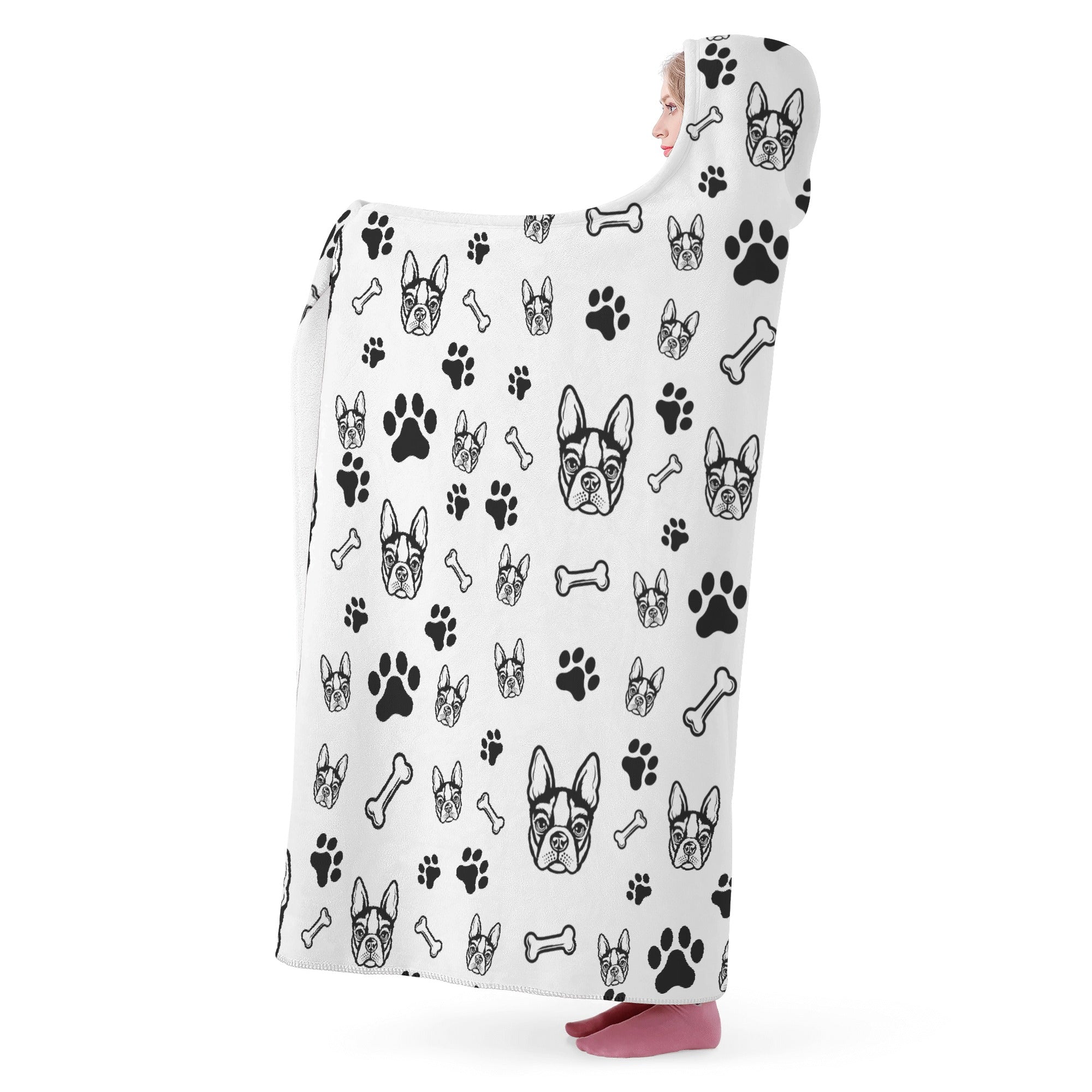 Boston Terrier Hooded Blanket for Adults and Kids