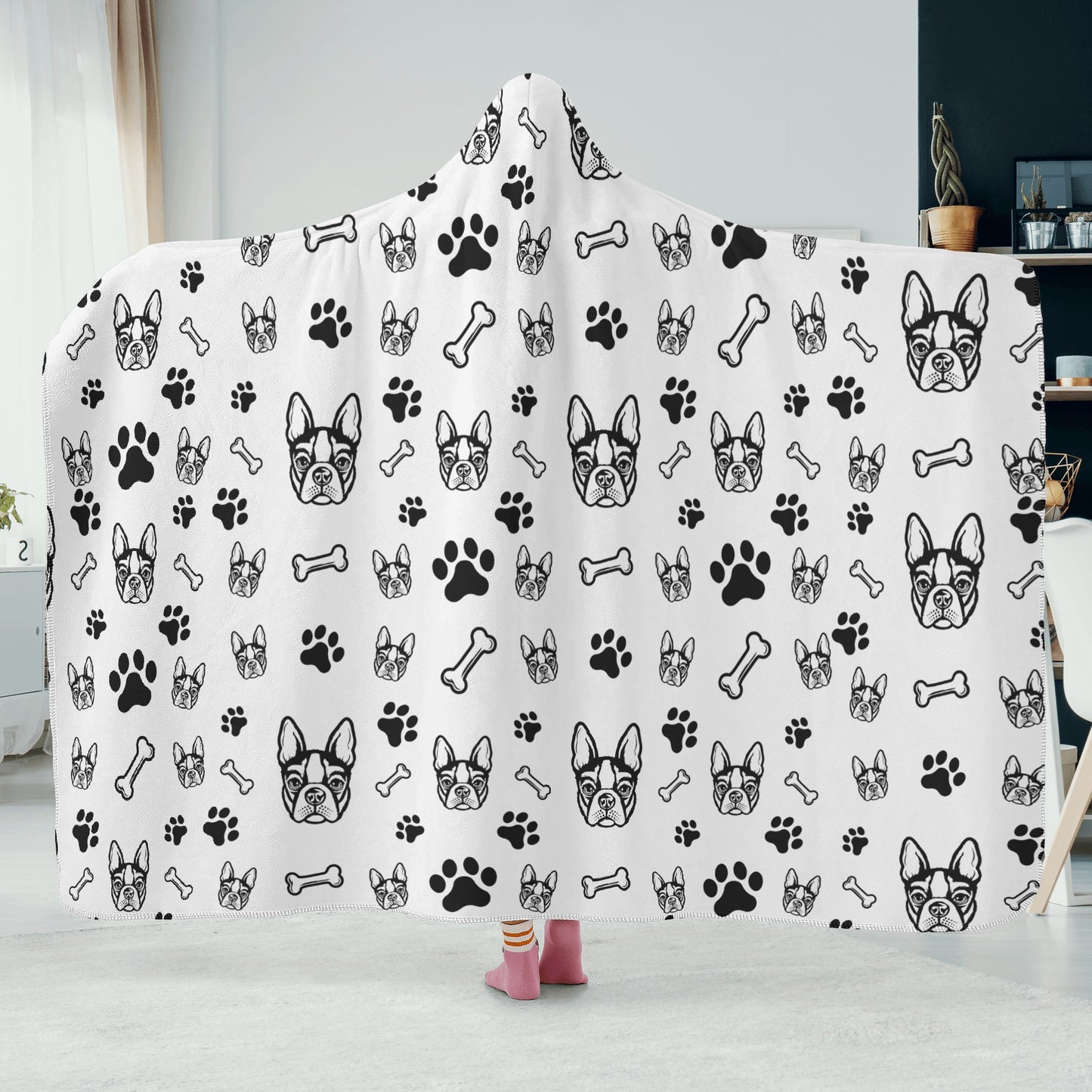 Boston Terrier Hooded Blanket for Adults and Kids
