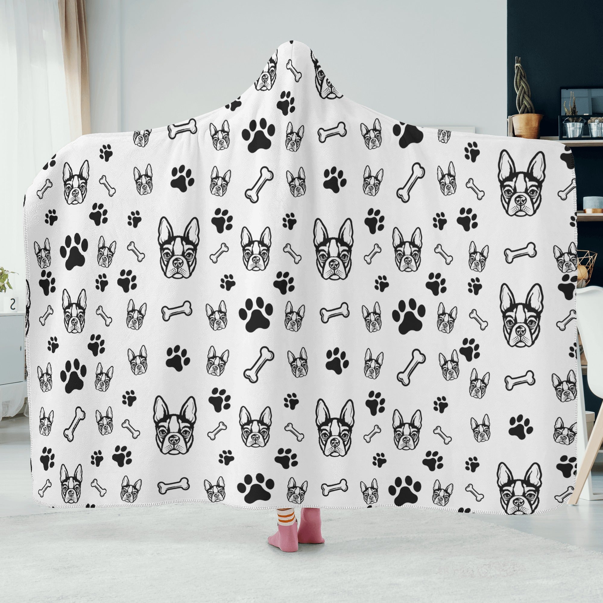 Boston Terrier Hooded Blanket for Adults and Kids