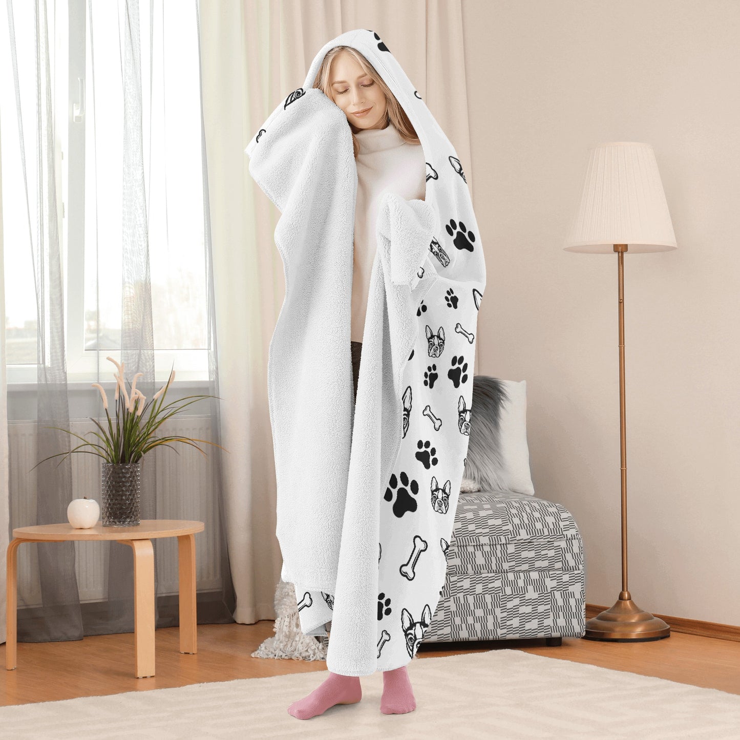 Boston Terrier Hooded Blanket for Adults and Kids