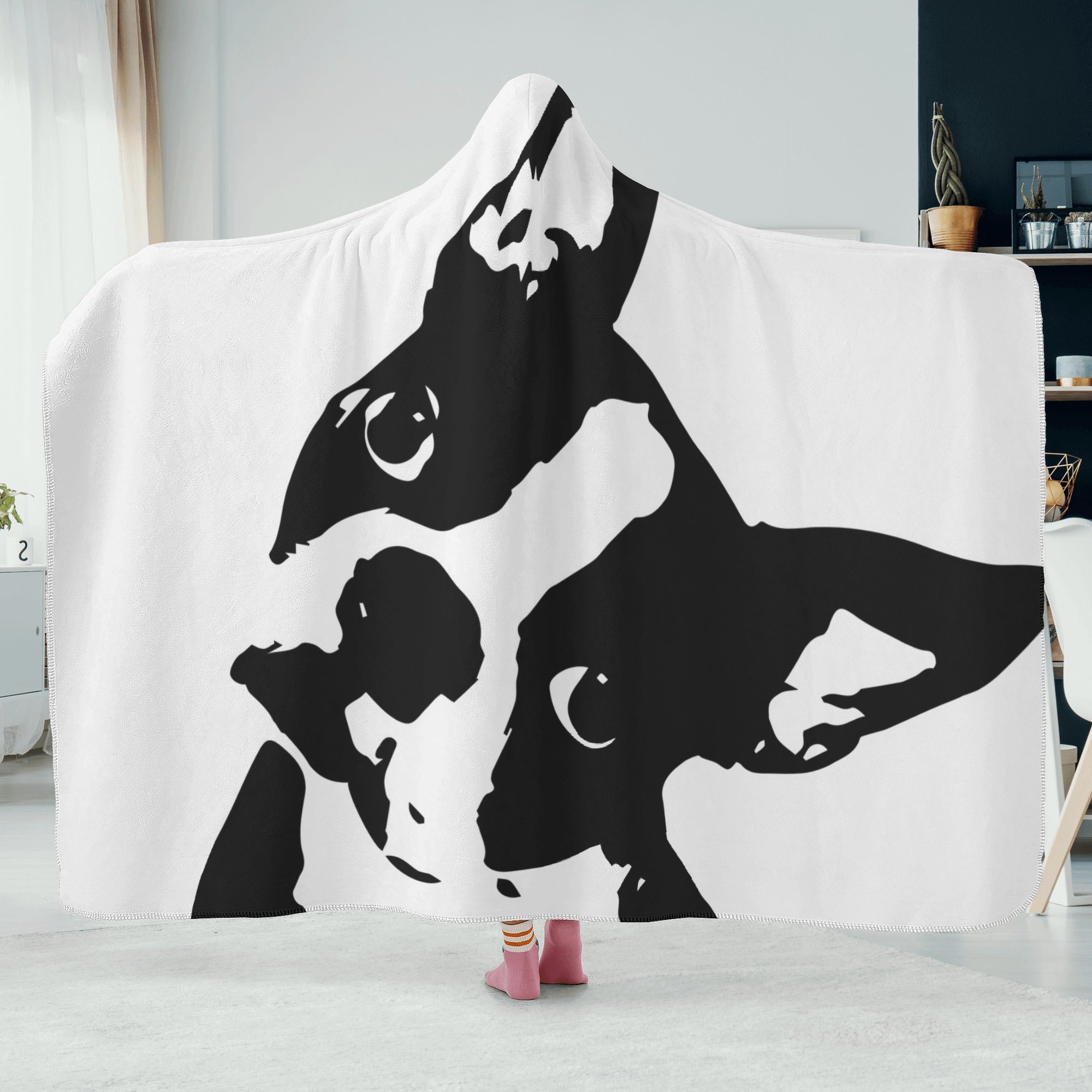 Boston Terrier Head Tilt Hooded Blanket for Adults and Kids